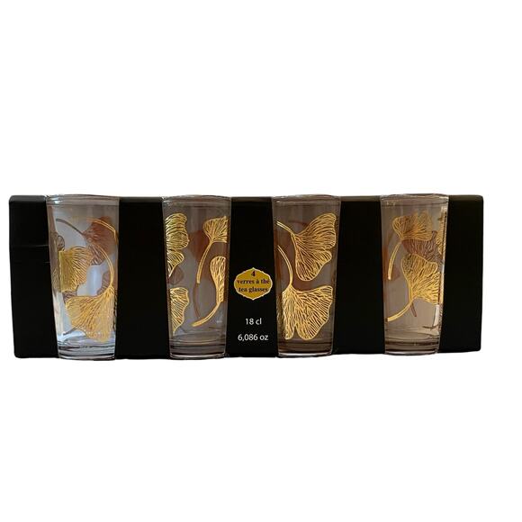 Set of 4 Moroccan Tea Glasses Hand Painted Gold Floral Motif 6oz New - Picture 15 of 16